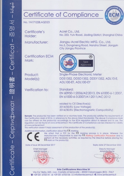 ce for single phase din rail meter